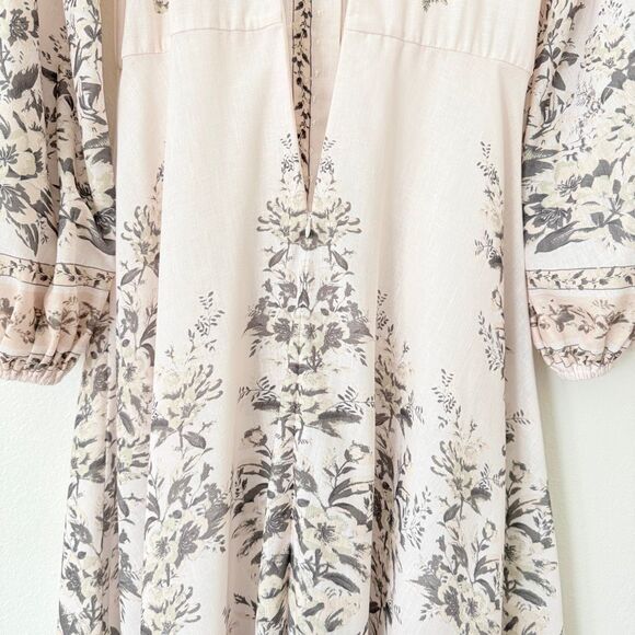 Zimmerman Women's Size 1 US 6 Golden Floral Long Sleeve Silk Linen Maxi Dress - Picture 7 of 12